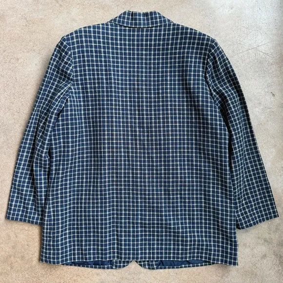 Vintage 90s Sag Harbor Navy Plaid Linen Blazer - Picture 3 of 6